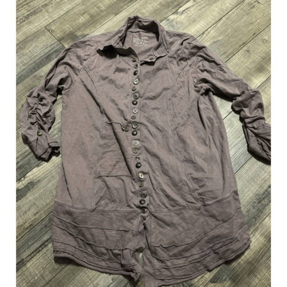 Neon Buddha Wearable Art Womens M Grayish‎ Purple Button Up Tunic Shirt